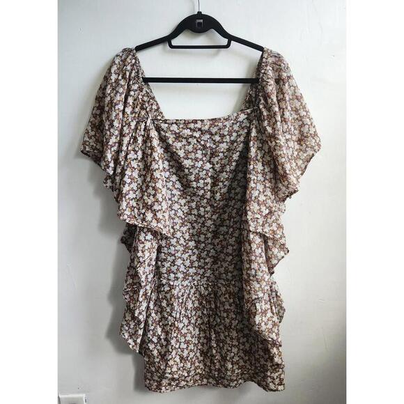 Jill Stuart Dress Womens 8 Floral Ruffle Boho Mini Short Sleeve Layered - Picture 3 of 6